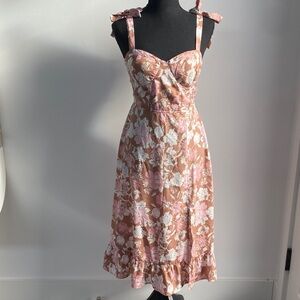 Elegant Floral Midi Dress in Pink and Brown